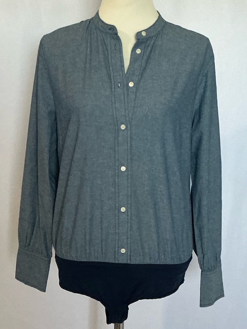 J.Crew Perfect Blue Chambray Button-Front Bodysuit Shirt Size 12